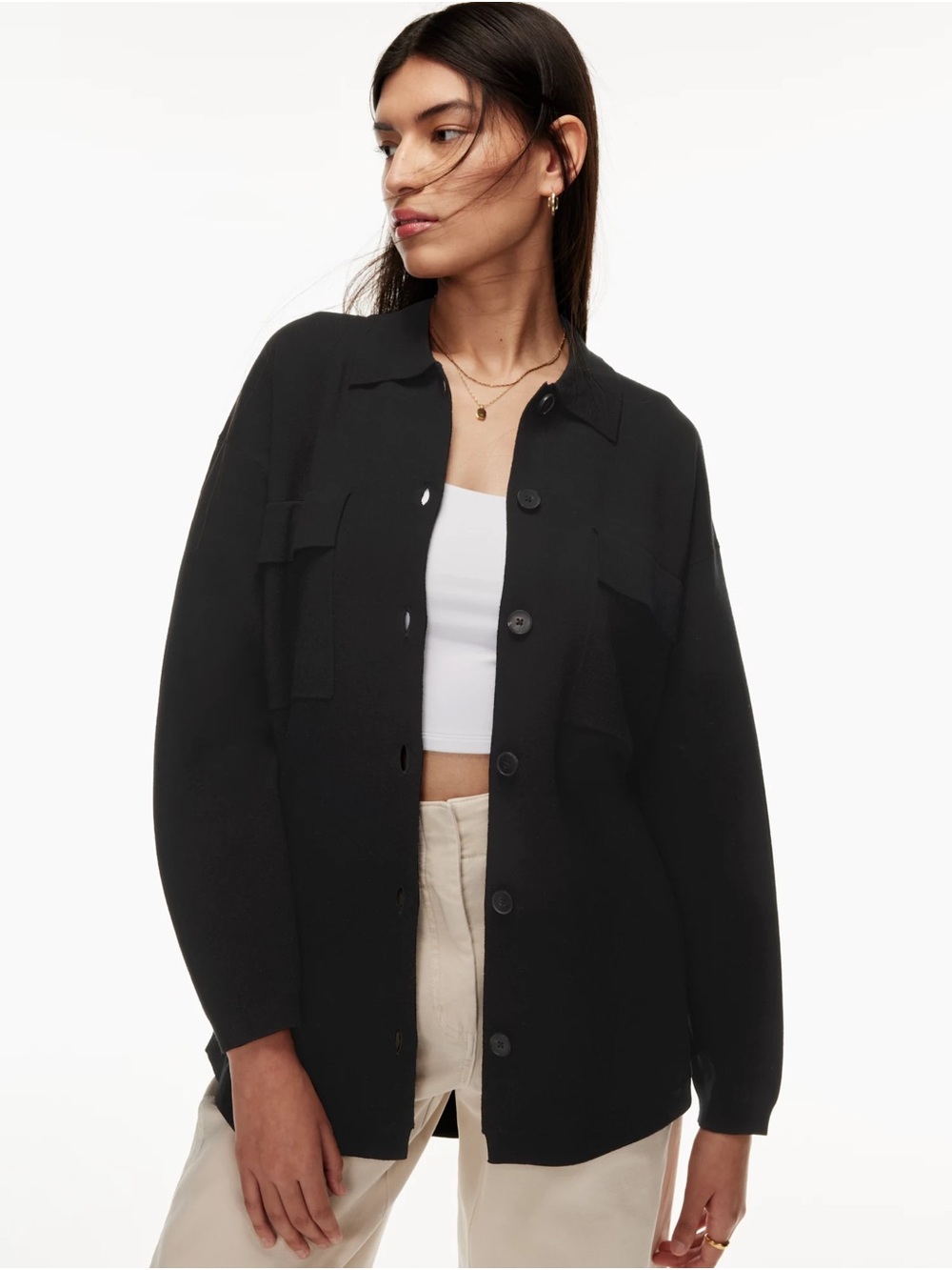 Aritzia Wilfred Free Ronnie Sweater Collared Shirt Jacket Cardigan Black